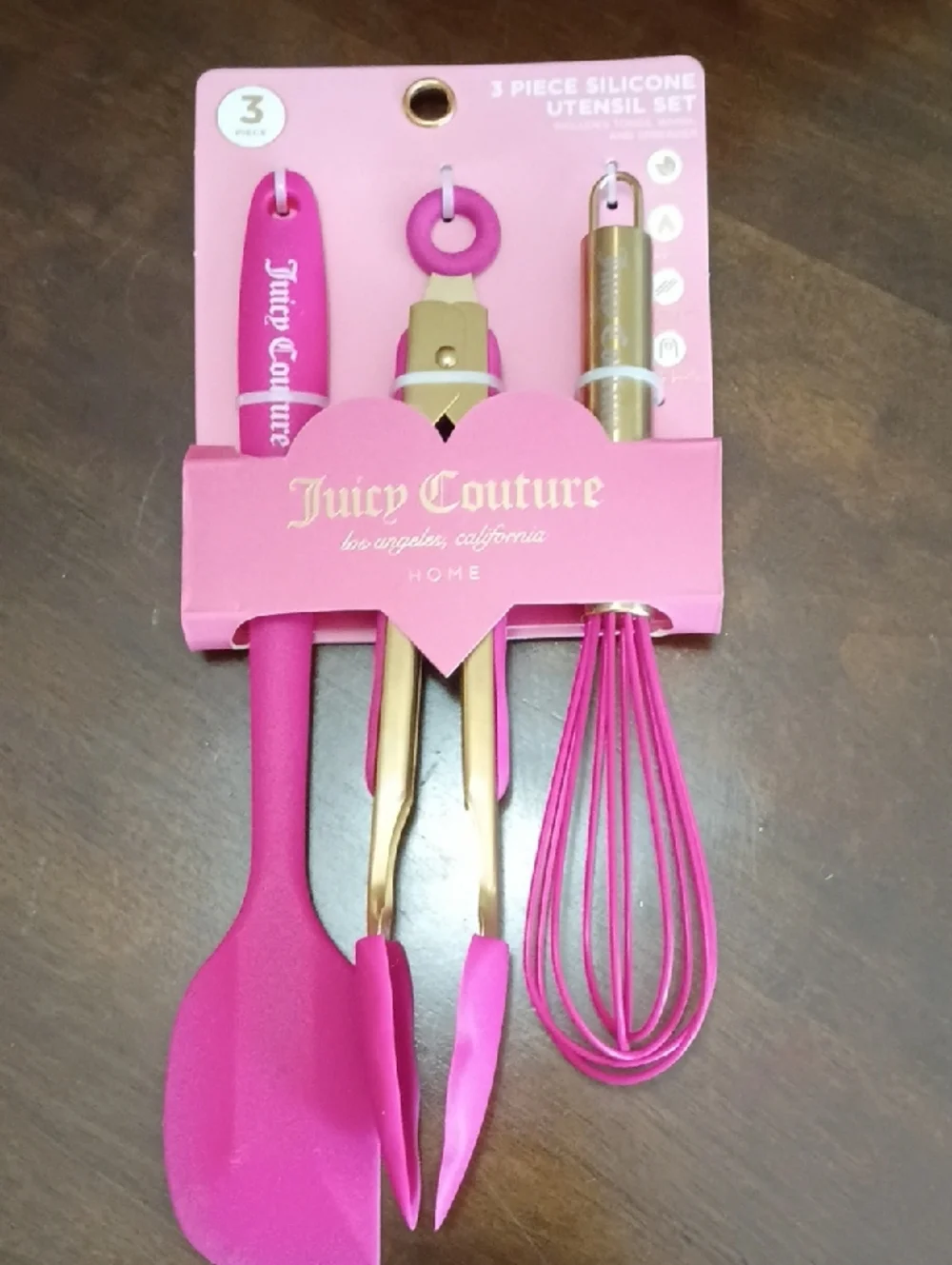Juicy Couture Hot Pink and Gold 3-Piece Silicone Kitchen Utensil Set